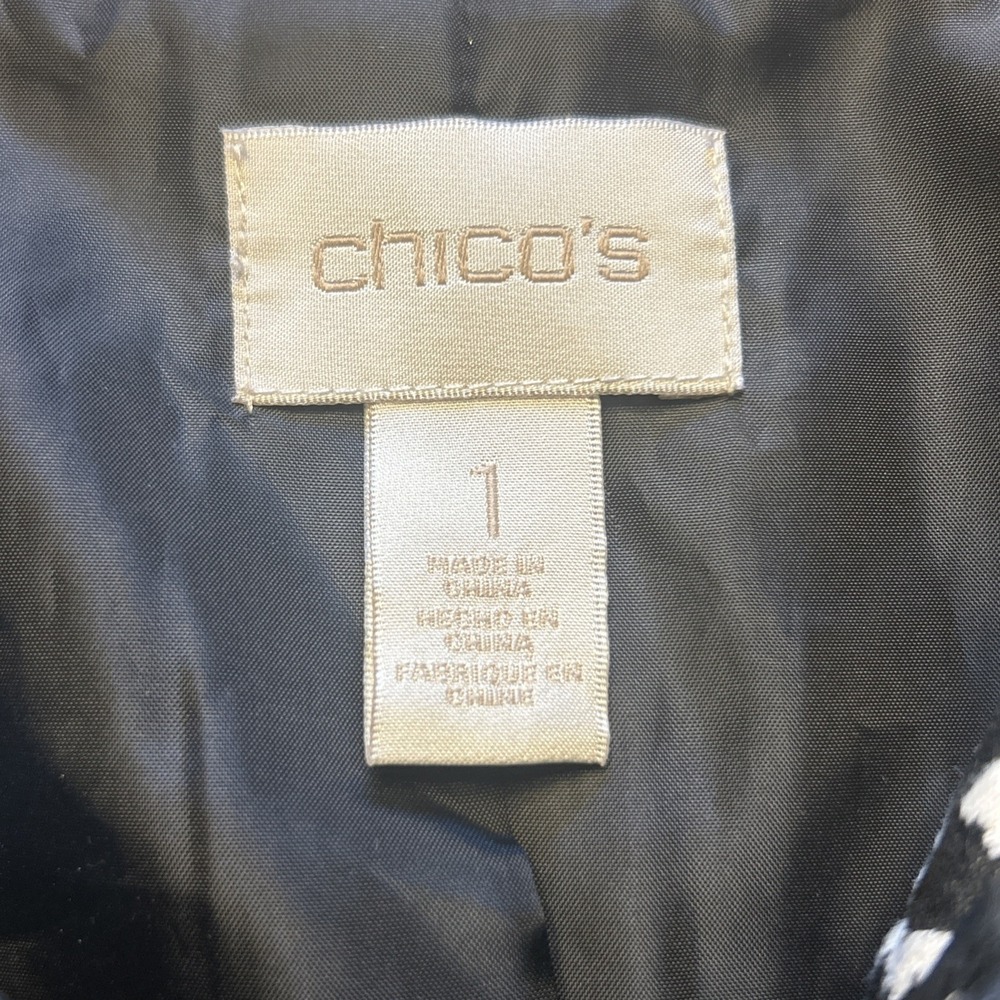 Chico's Womens Full Zip Lined Vest Jacket Black/White Animal Print‎ Sz 1 Sz Med - Picture 3 of 9